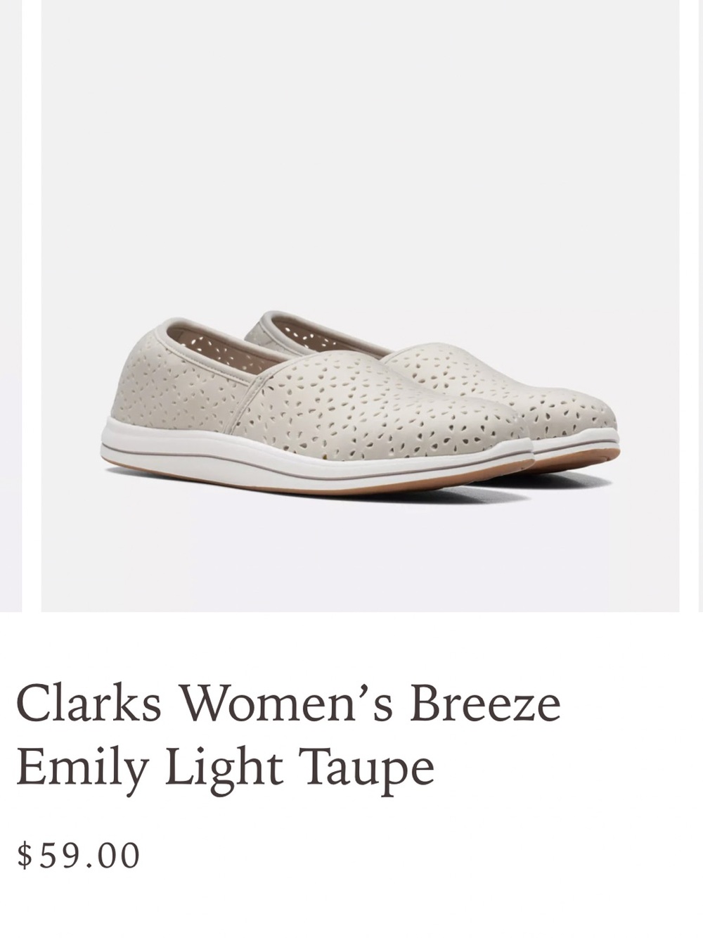 CLARKS Cloudsteppers Breeze Emily Perforated Taupe Women’s 10M New W/Tag